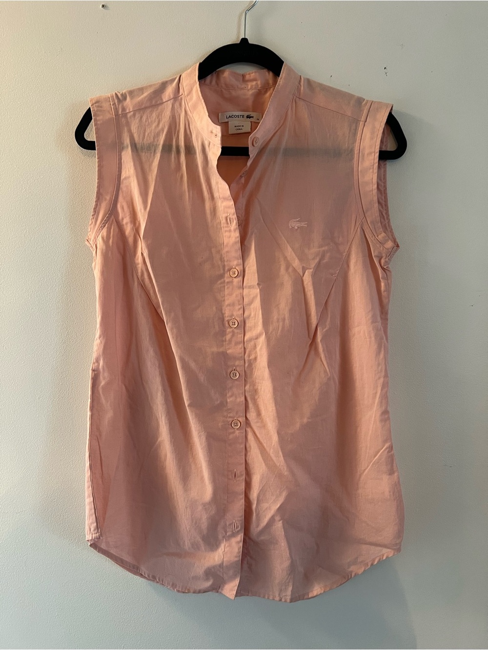 Lacoste Sleeveless Button-Down Blouse in Pale Pink